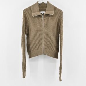 Habitual Ribbed Zip Cardigan Sweater Womens Size XS Brown Earthy Granola Cotton